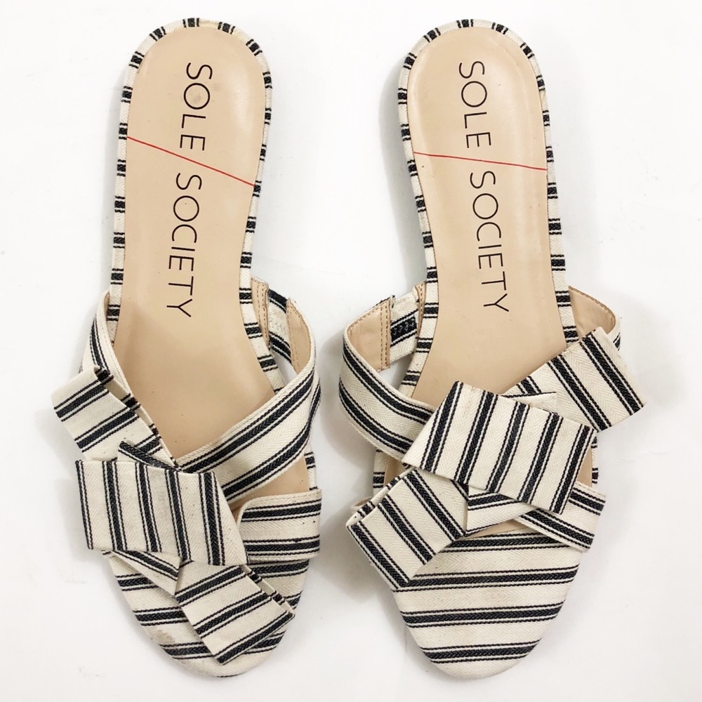 Sole Society Striped Bow Slip On Sandals